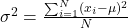 \sigma^2 = \frac{\sum_{i=1}^N(x_i-\mu)^2}{N}